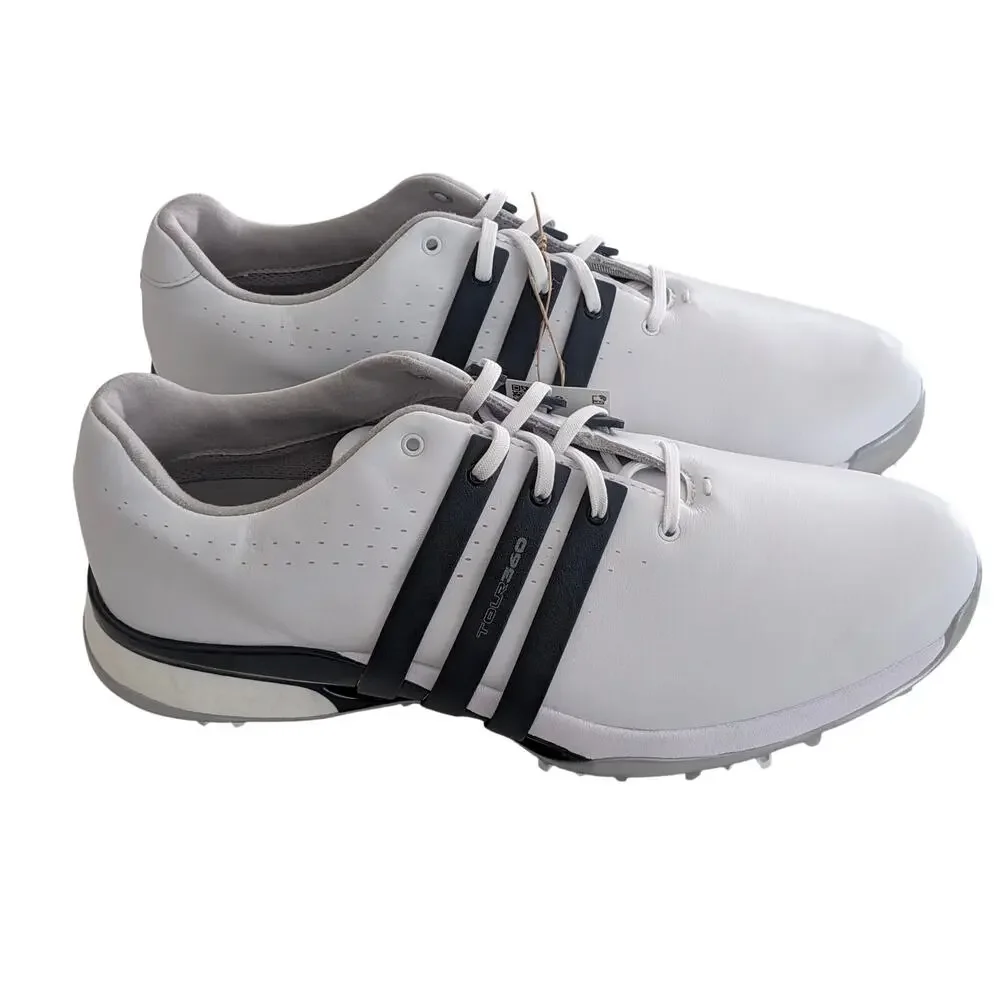 Adidas Tour360 Golf Shoes Mens 10.5 White Cleated Athletic Spike BOOST NWOB